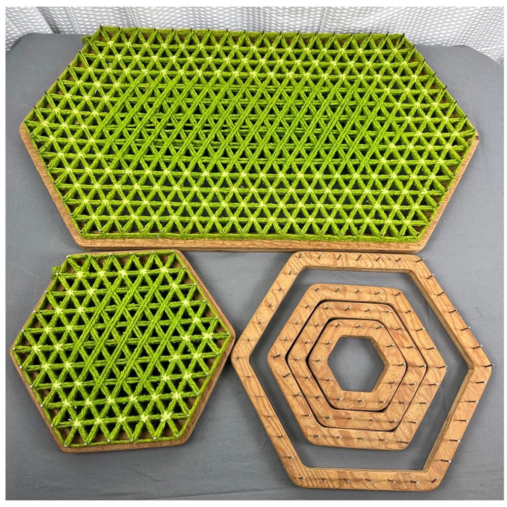 Wooden Hexagon Nail Weaving Loom Set of 5 Yarn Craft Fiber Art Handmade
